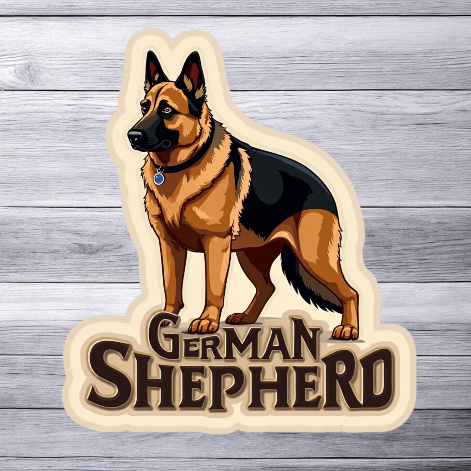 German Shepherd Sticker Vinyl Decal Standing Breed Name Dog Art