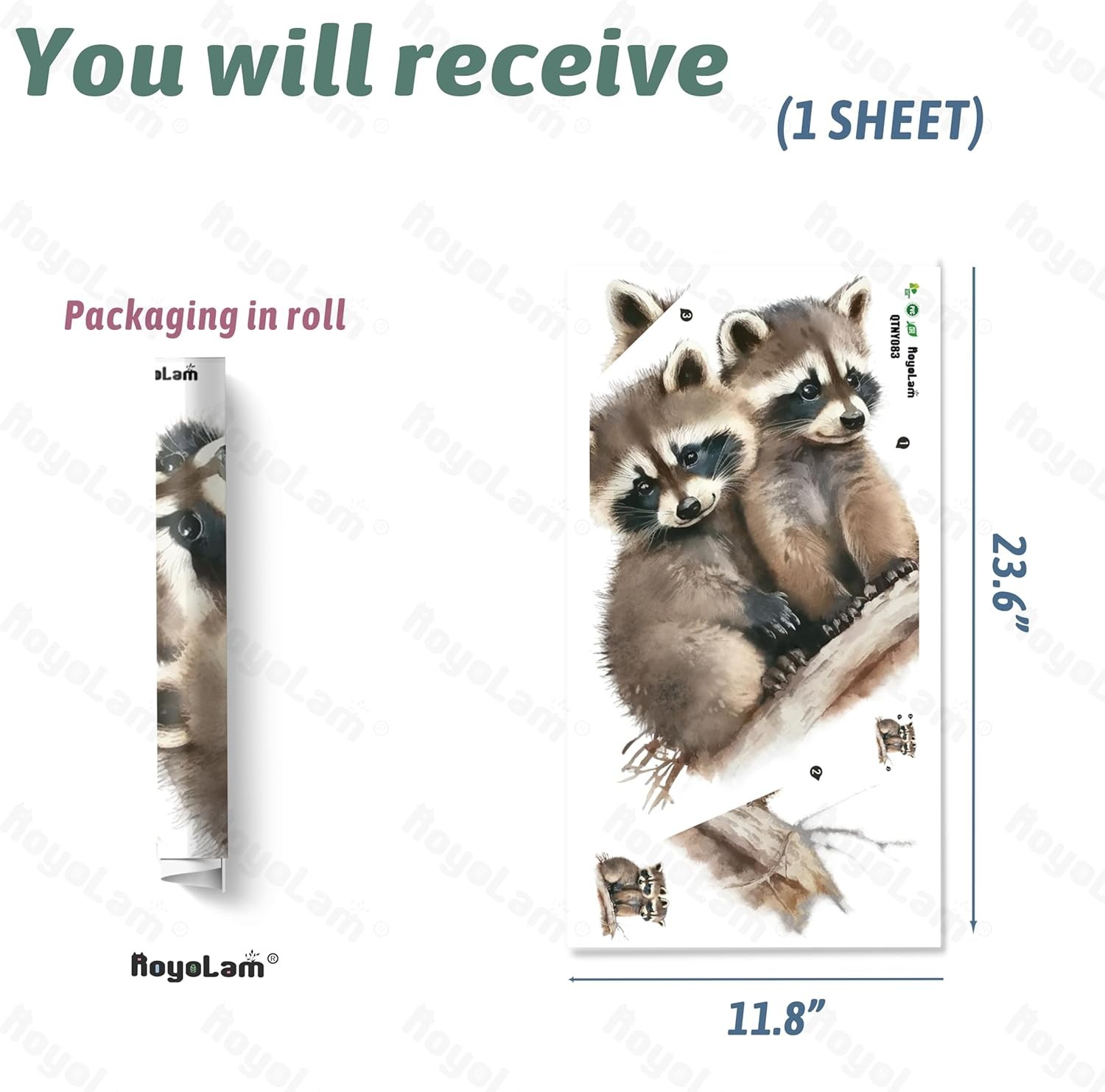 Animal Wall Decal Raccoon Removable Waterproof Nursery Wall Sticker Kids Room