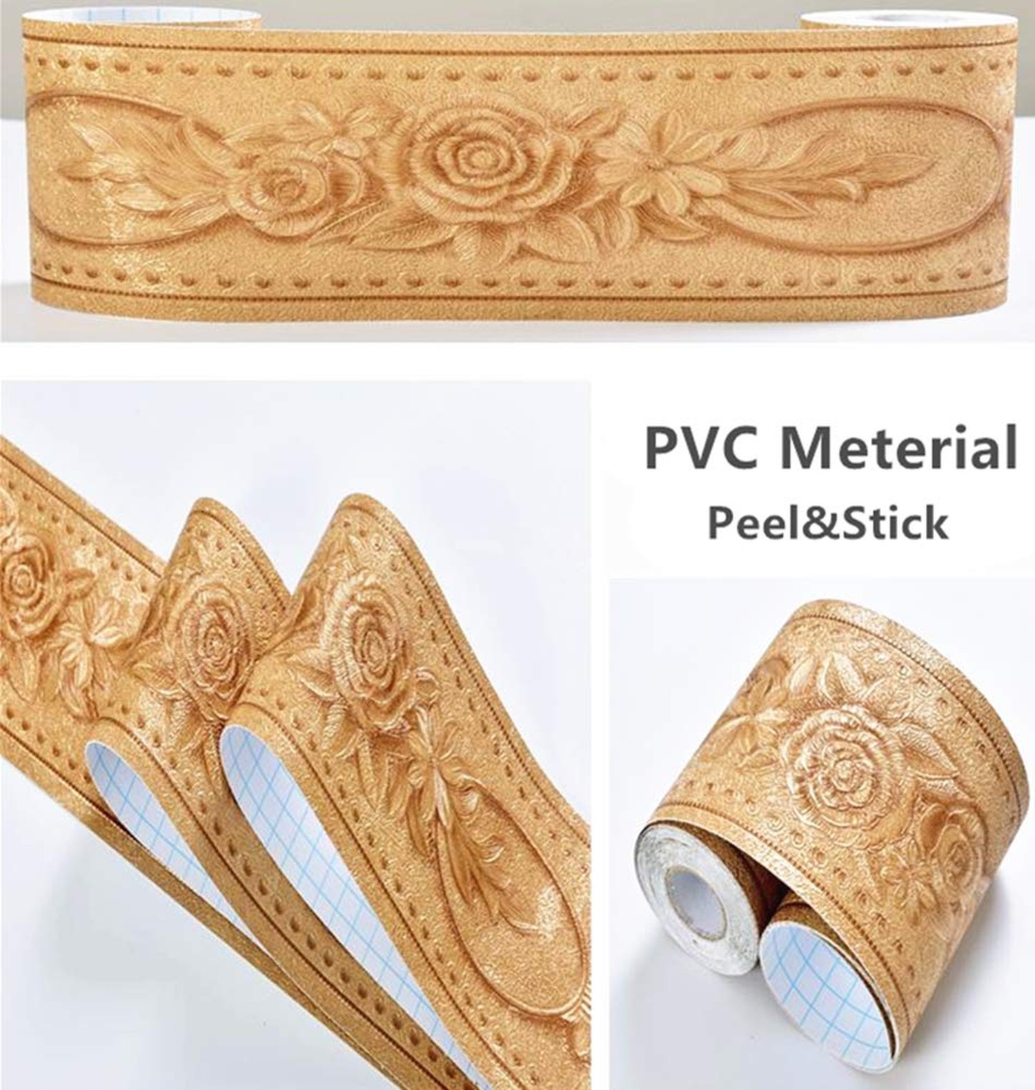 REDODECO 3D Flower Pattern Molding Peel Stick Wall Border for Home Decor Bath…