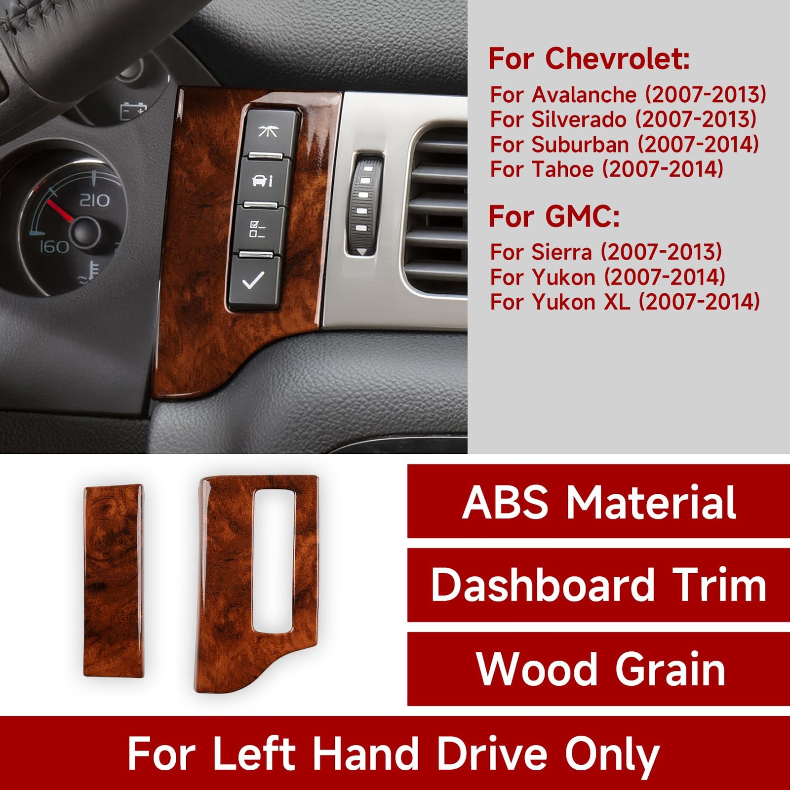 Car Dash Trim Panel Decal Wood Grain Stickers for Silverado Tahoe GMC Sierra