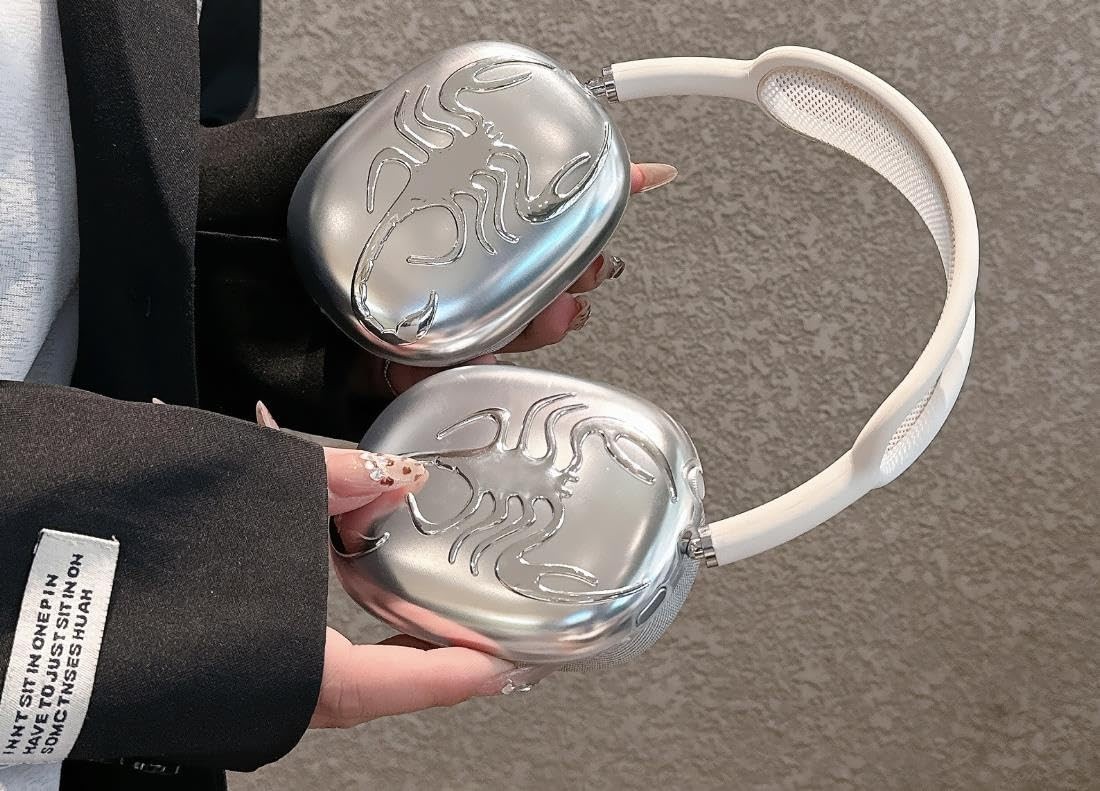 2 Pcs 3D Scorpion Emblem Metal Chrome Stickers for AirPod Max Universal