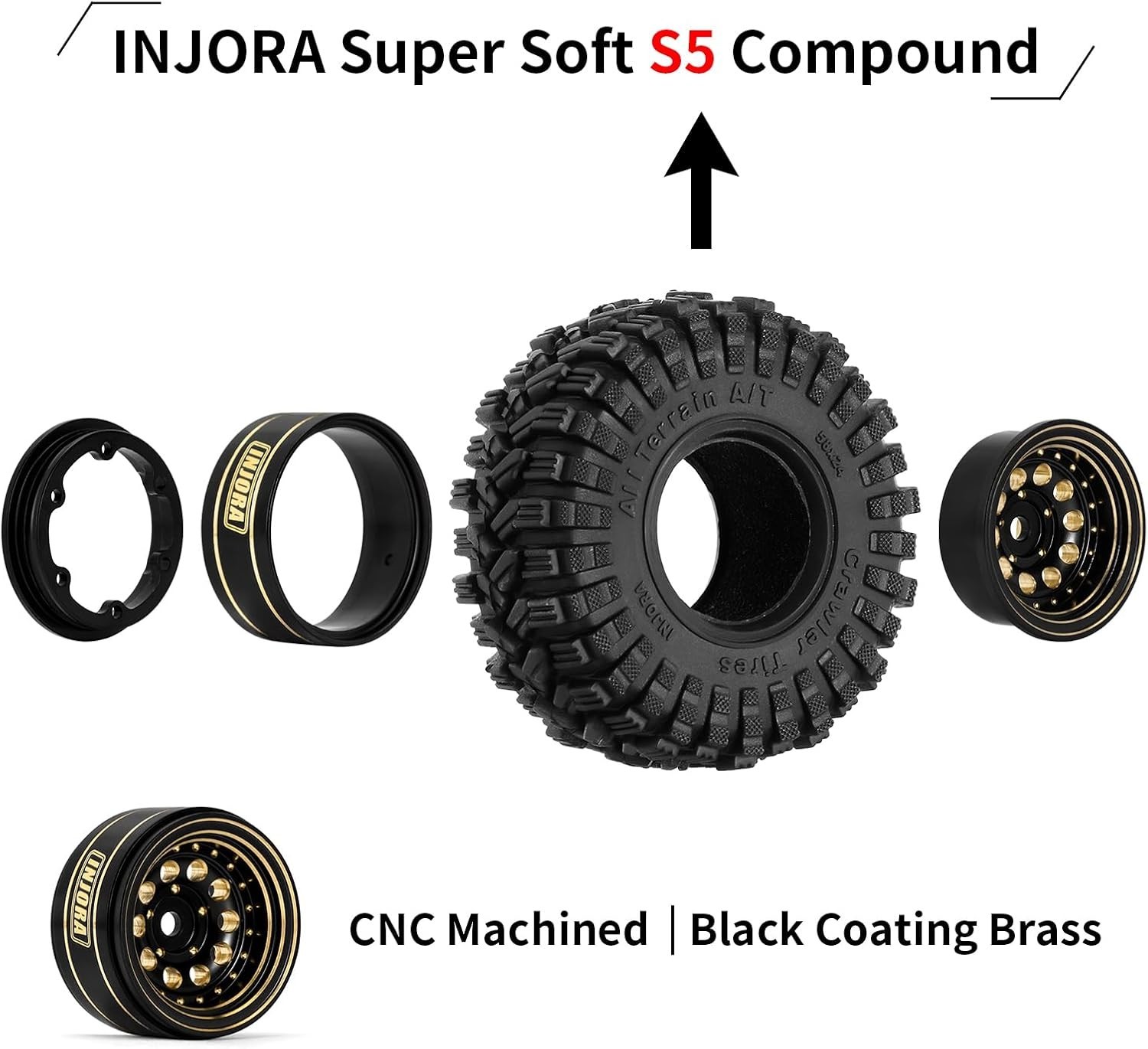 Black Brass Beadlock Wheels for Axial SCX24 TRX4M FCX24 1/24 1/18 RC Crawler
