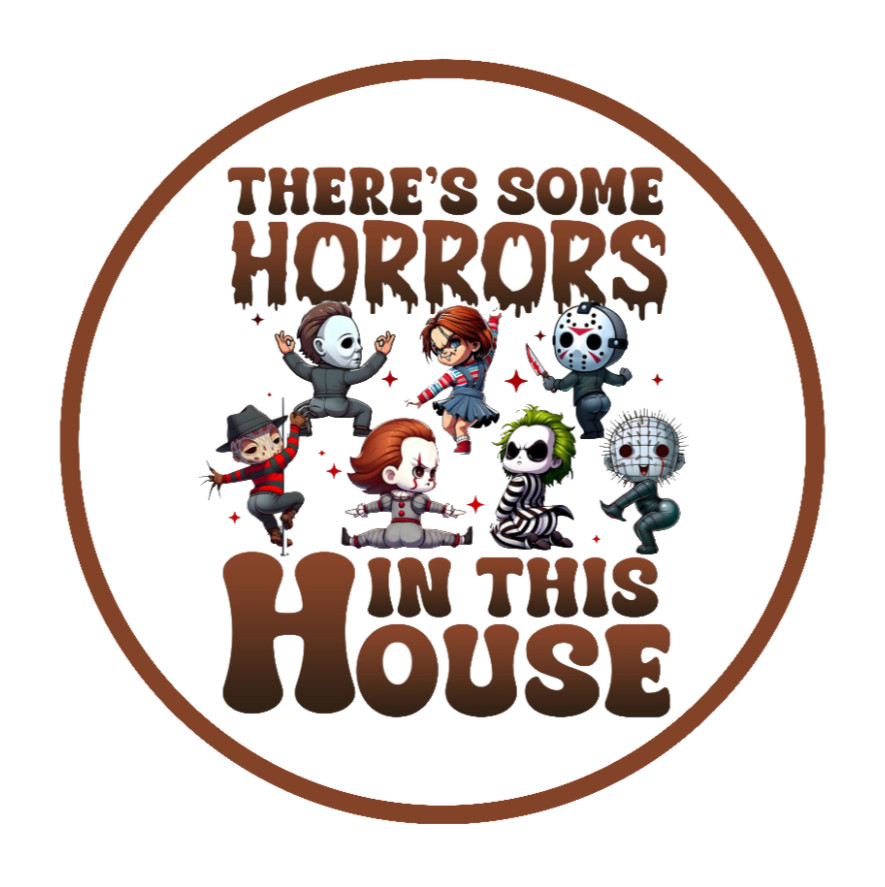 Halloween – Horrors in House – 4" Decal Car Cooler Laptop Decoration Bag Jar Tin