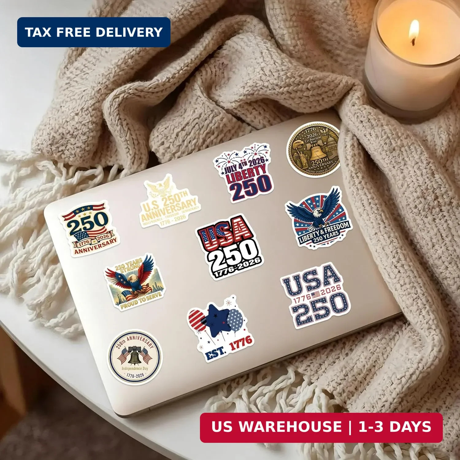 110PCS 250th Anniversary Stickers, America 250 Patriotic Vinyl Decals Set, USA 2