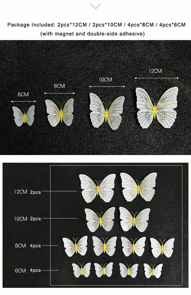 12Pcs/set 3D Butterfly Wall Sticker Butterflies Home Decoration Decor Fridge