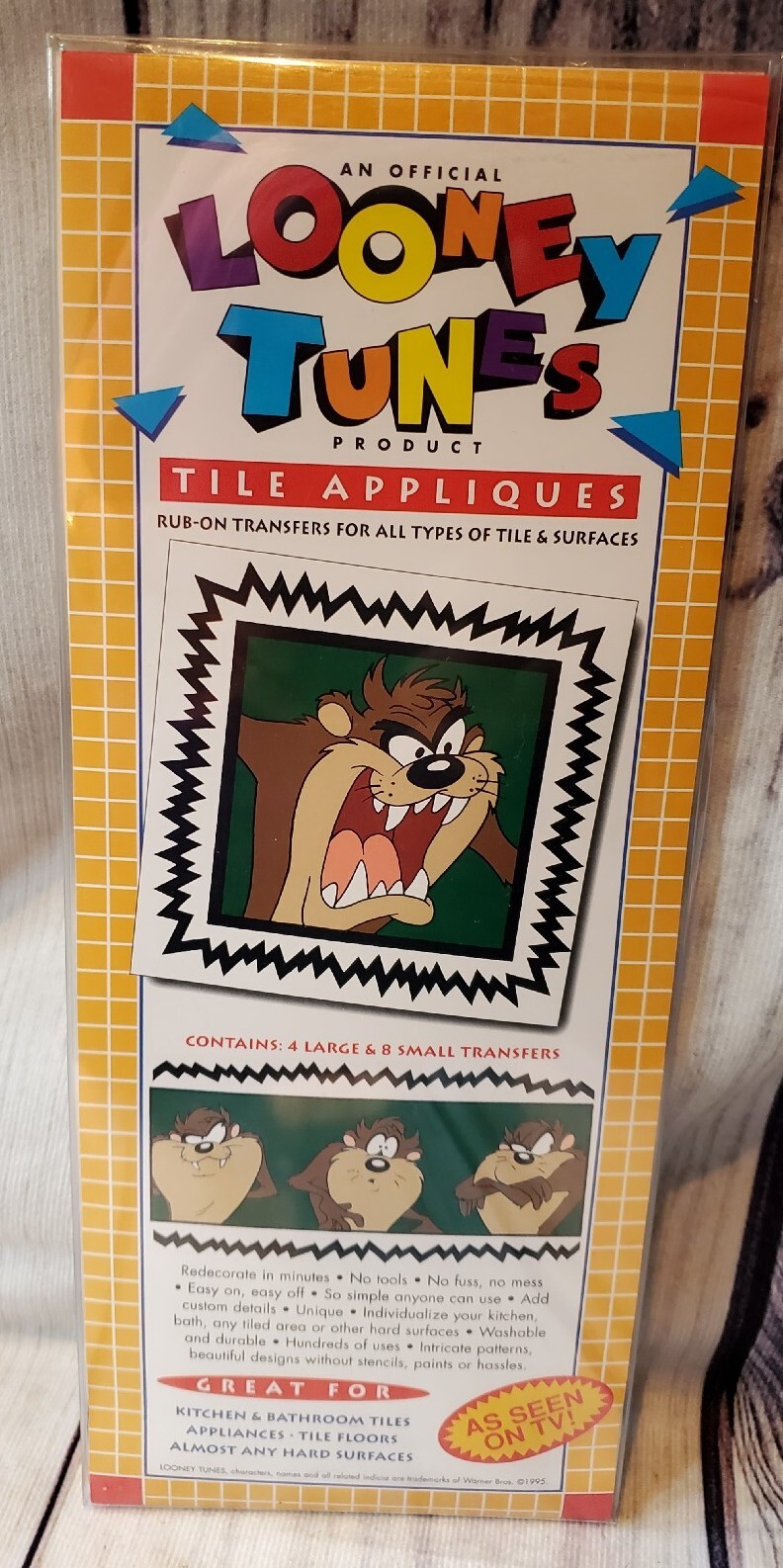 1995 LOONEY TUNES TAZ Tile Appliques Rub On Transfers Kitchen Bathroom NEW NIP