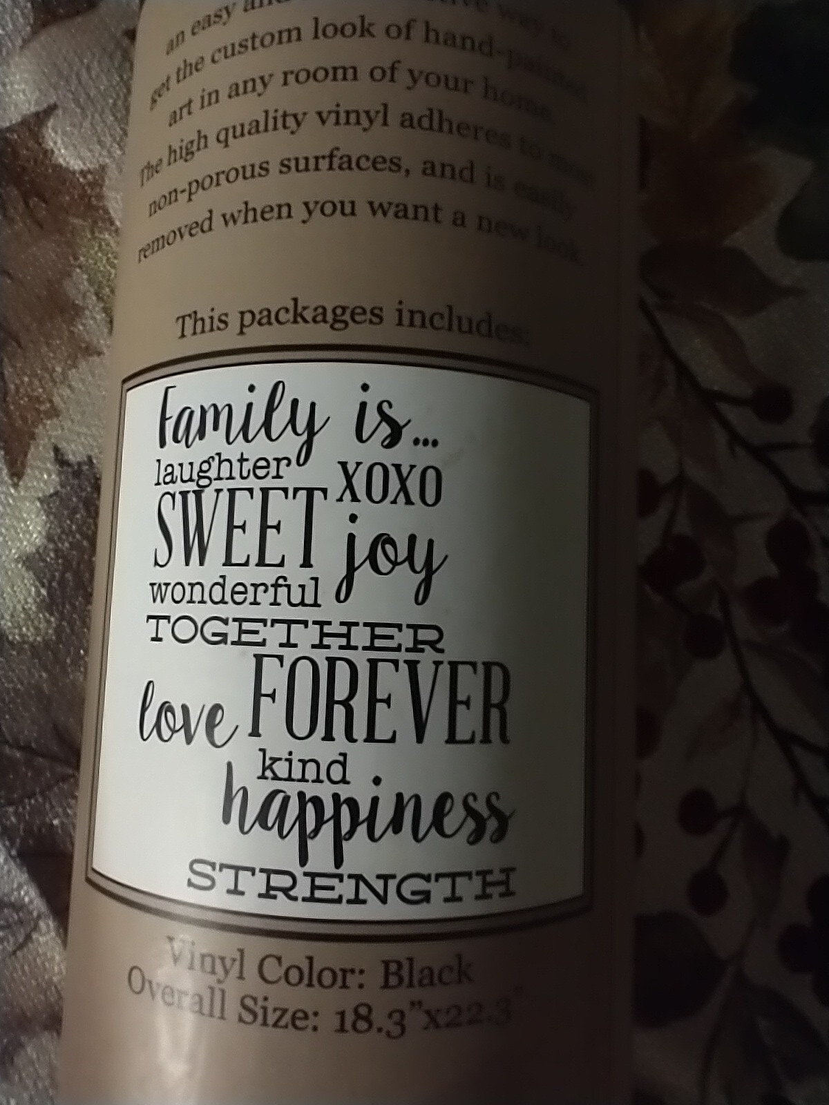 Urban House Design Vinyl Black Wall Art "family is laughter" 18.3 in x 22.3 in