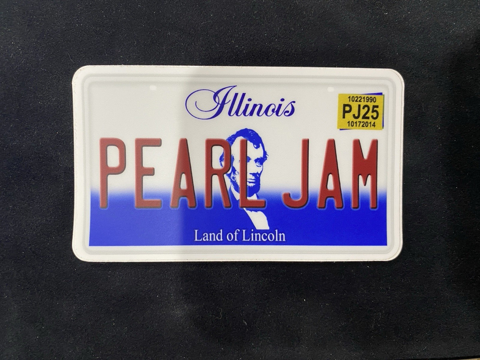 Pearl Jam 4" Illinois Land of Lincoln License Plate Sticker – New / Unused.