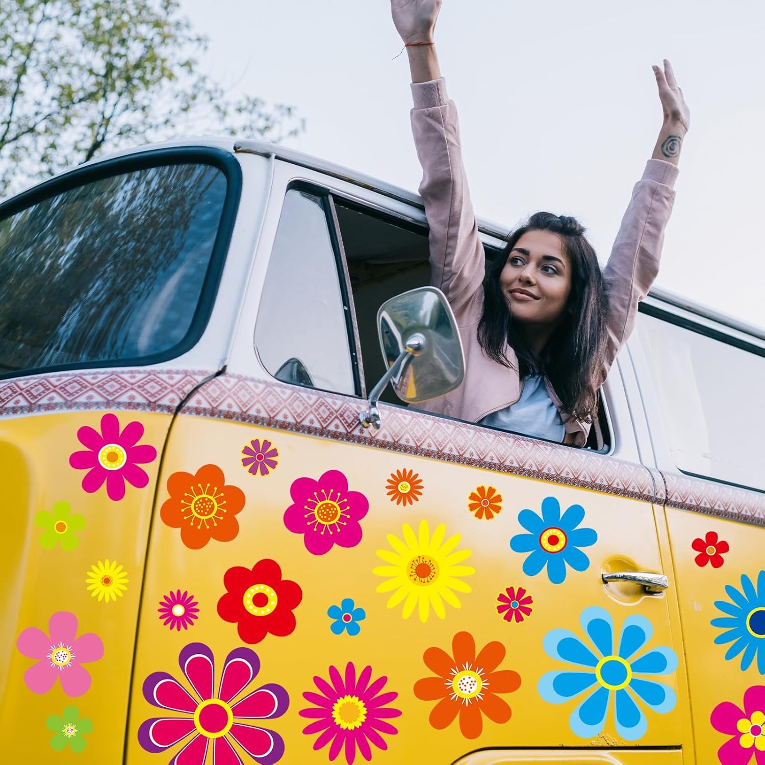 Fancy Land Daisy Stickers 180Pcs Flower Car Decals Vinyl Multicolor