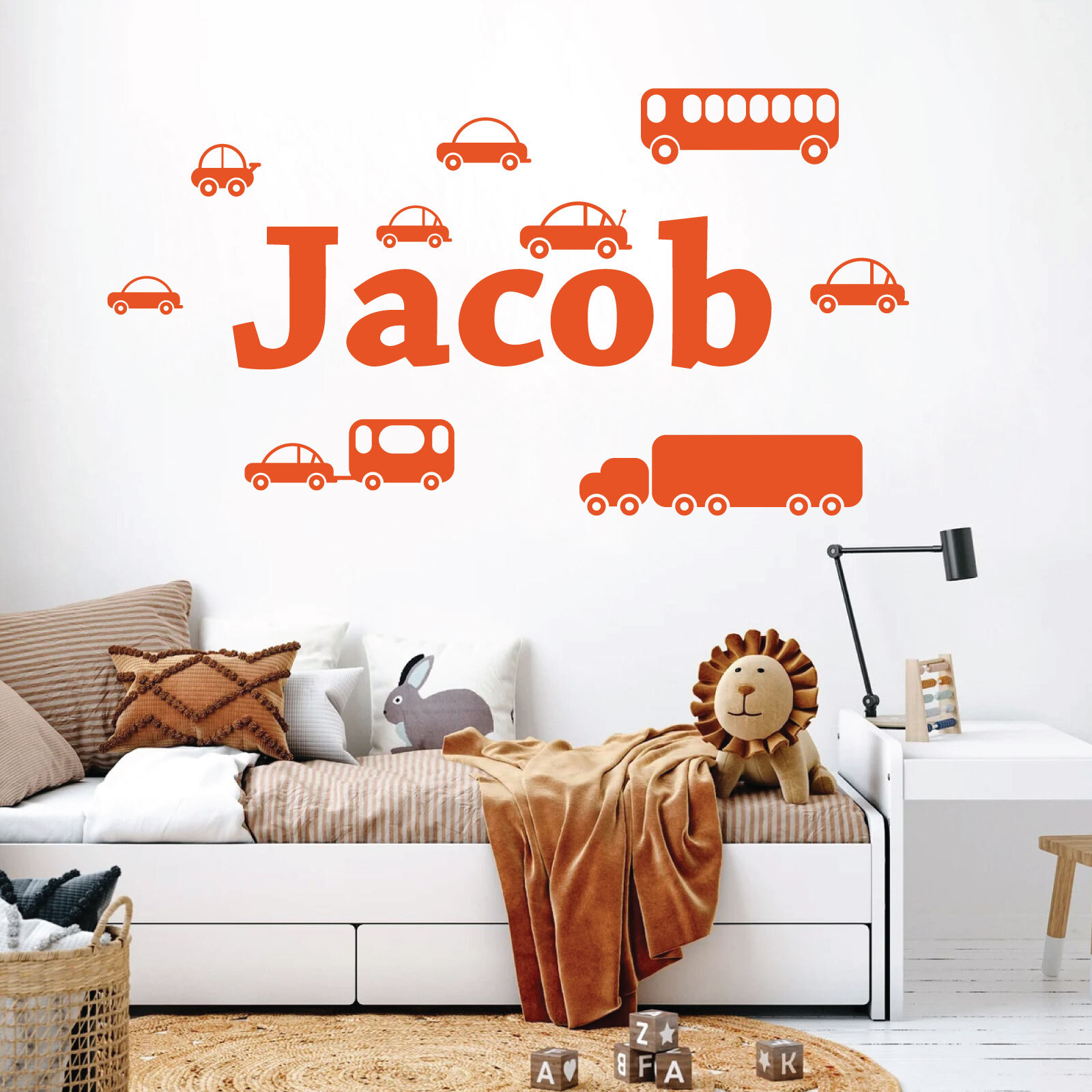 Personalised Name Cartoon Trucks Cars Wall Sticker – Boys Bedroom – Vinyl UK