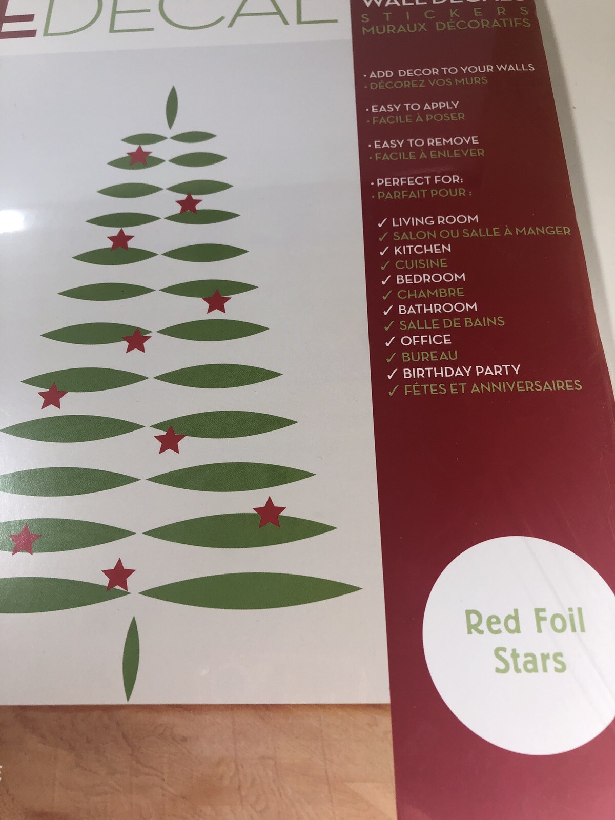 Graphique Home Decal Peel & Stick Wall Decals Red Foil Stars Christmas Tree NEW