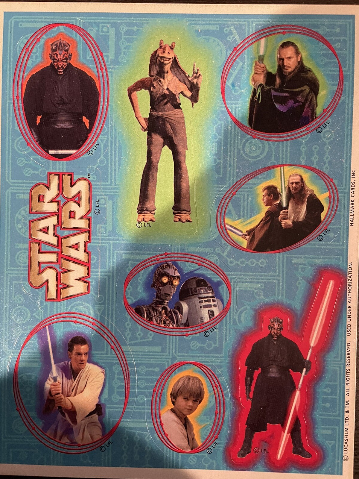 Star Wars Episode I – Darth Maul, Jar Jar, Qui Gon, Obi-Wan Sticker Sheet