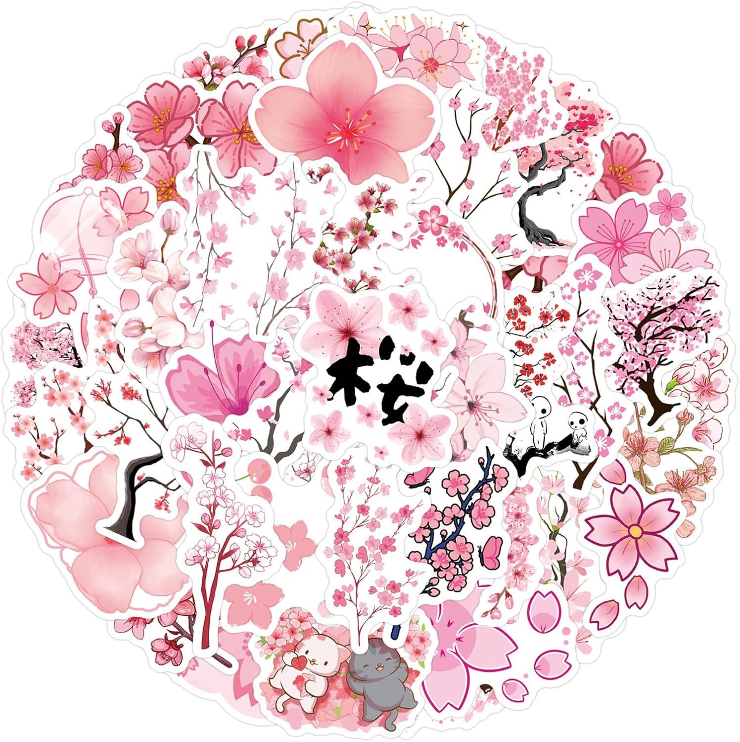 Sakura Stickers,50Pcs,Sakura Laptop Decals Gift Toddlers Teens Girls Cute Cool K