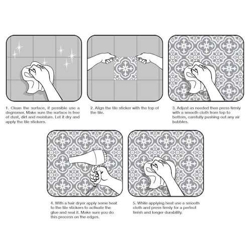 16 Pcs (8×8 in) Mandala Style Decorative Tile Stickers, Peel and Stick Adhesi…