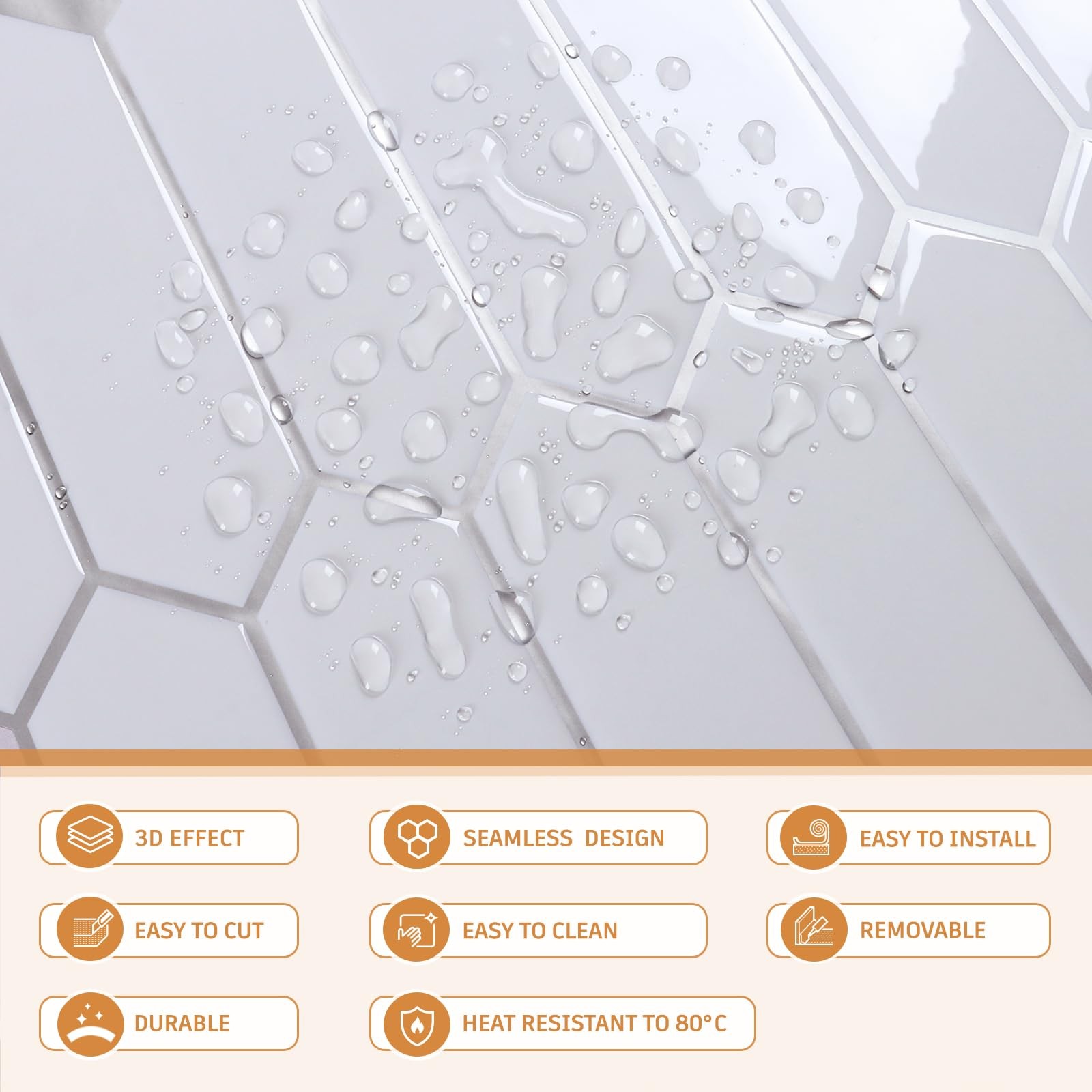 CRE8TIVE 4 Sheets White Long Hexagon Peel and Stick 12"x12" (4-Sheets),