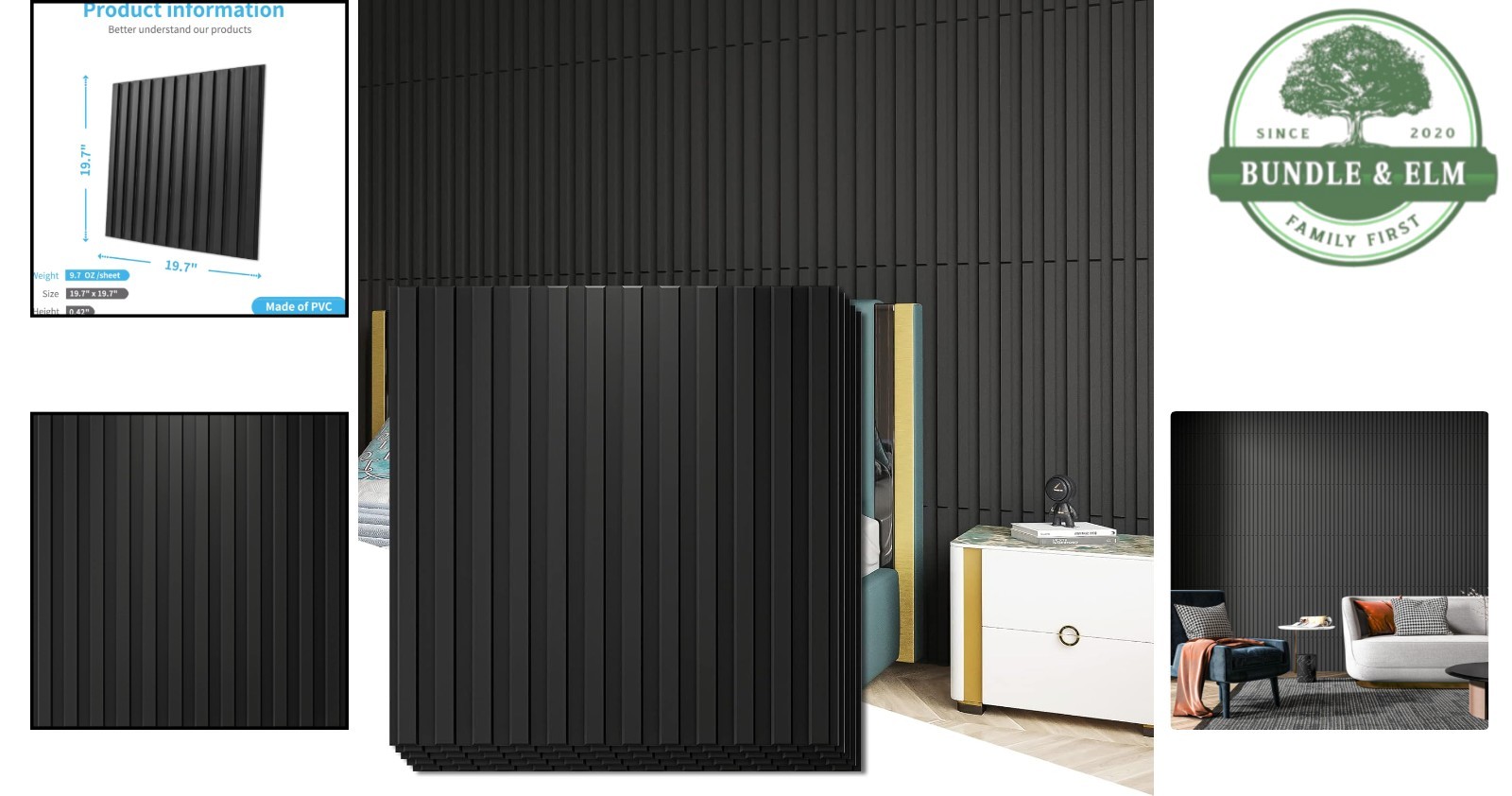 Versatile Black PVC 3D Slat Wall Panel Pack – 12 Tiles, 32 Sq.Ft. Coverage