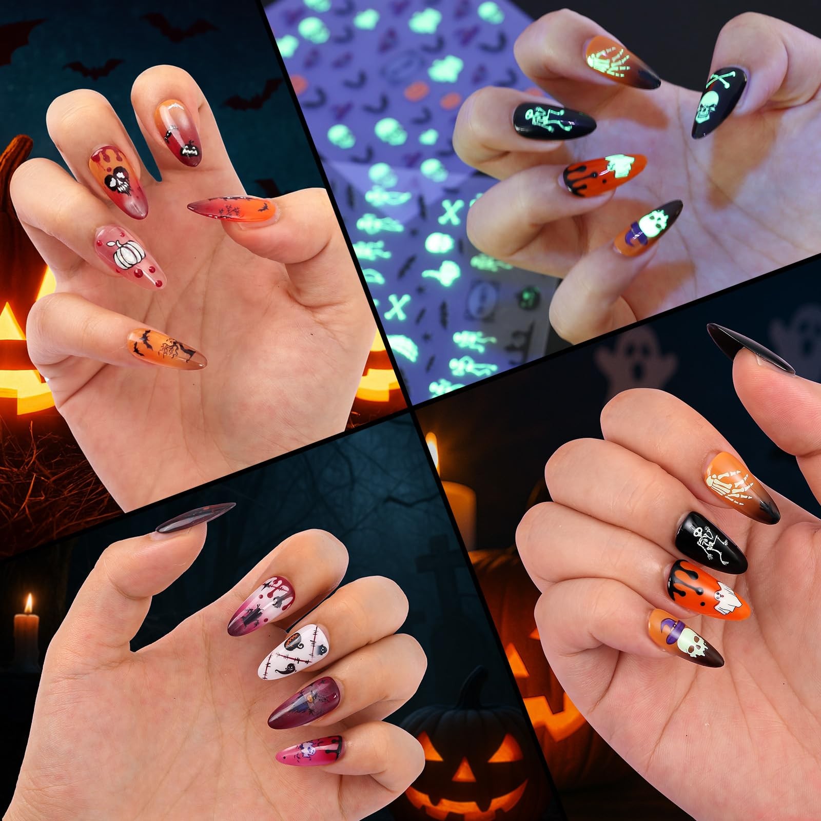 6 Sheets Halloween Nail Art Stickers, Ghost Decals 3D Horror Type1