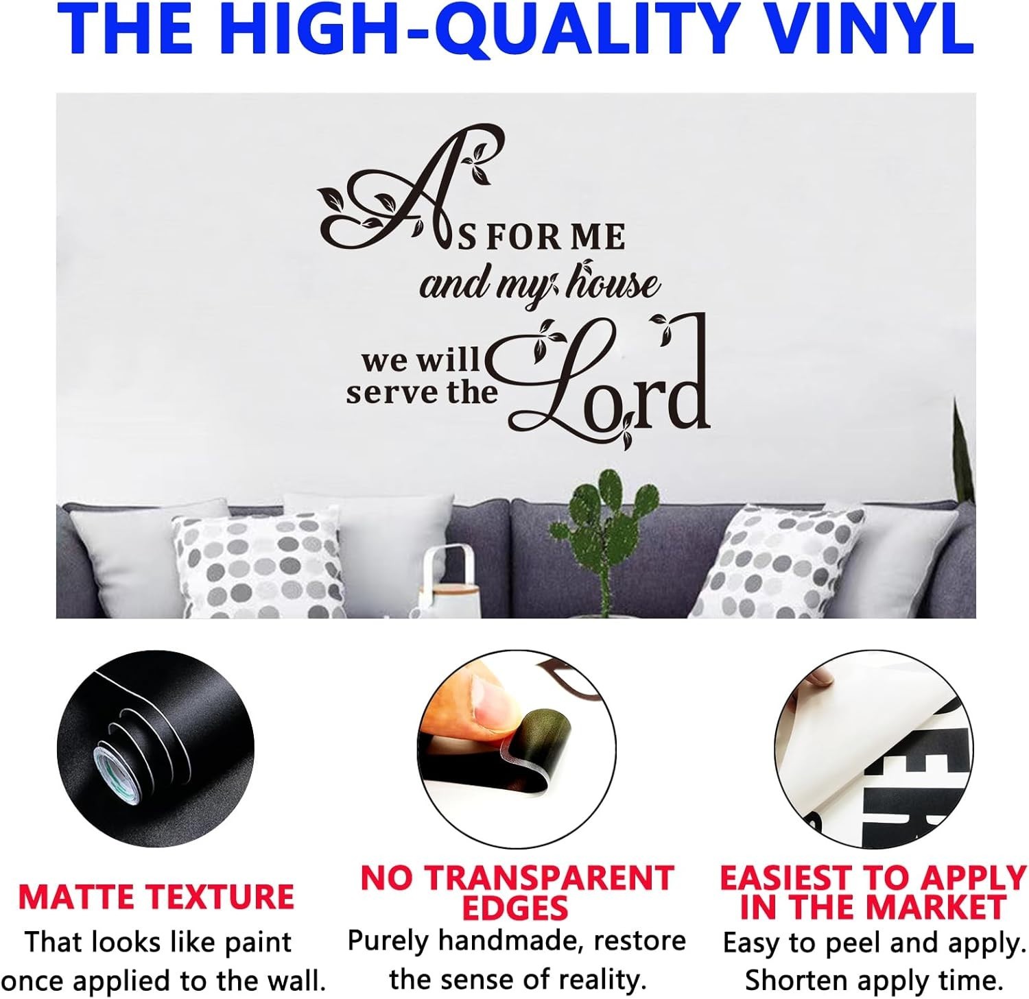 As For Me And My House Vinyl Art Wall Stickers – Waterproof, Removable 18" x 15"