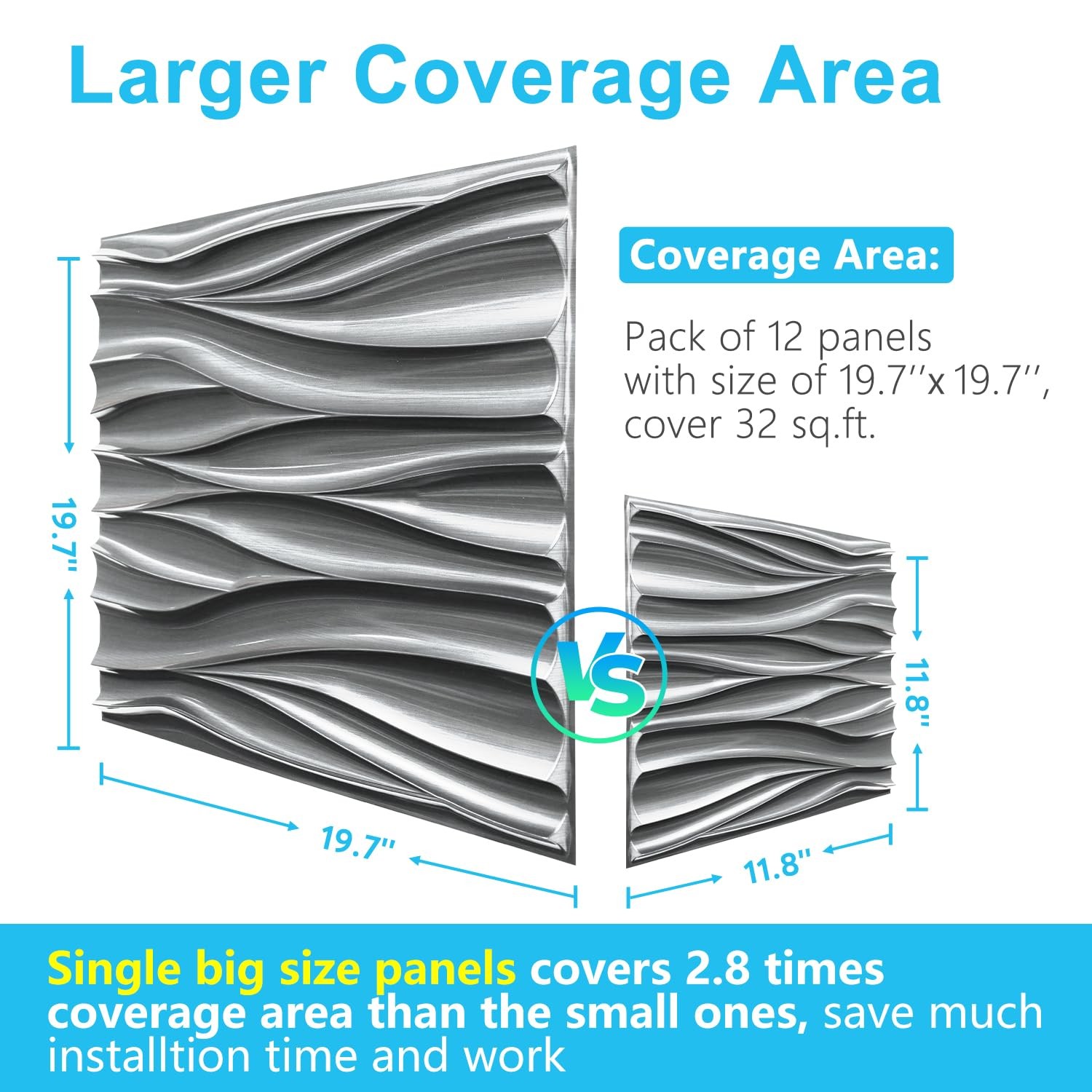 3D Wall Panels, Brushed Silver Decorative Wall Covering Panels, Wave Wall Pan…