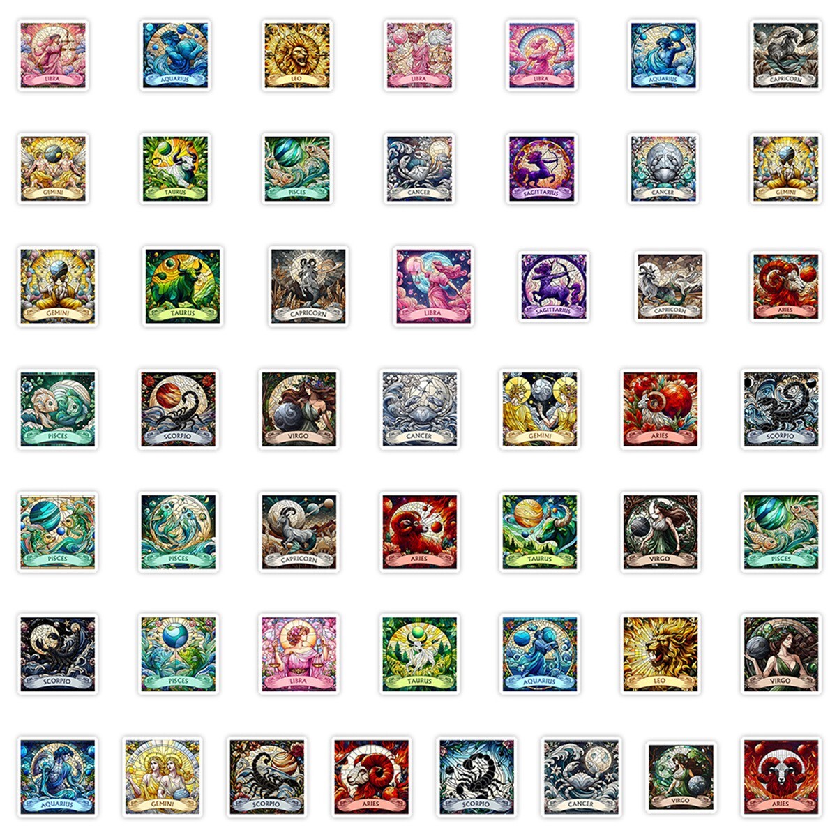 50pcs Waterproof Vinyl Stickers The 12 Zodiac Signs Luggage Phone Laptop Fridge