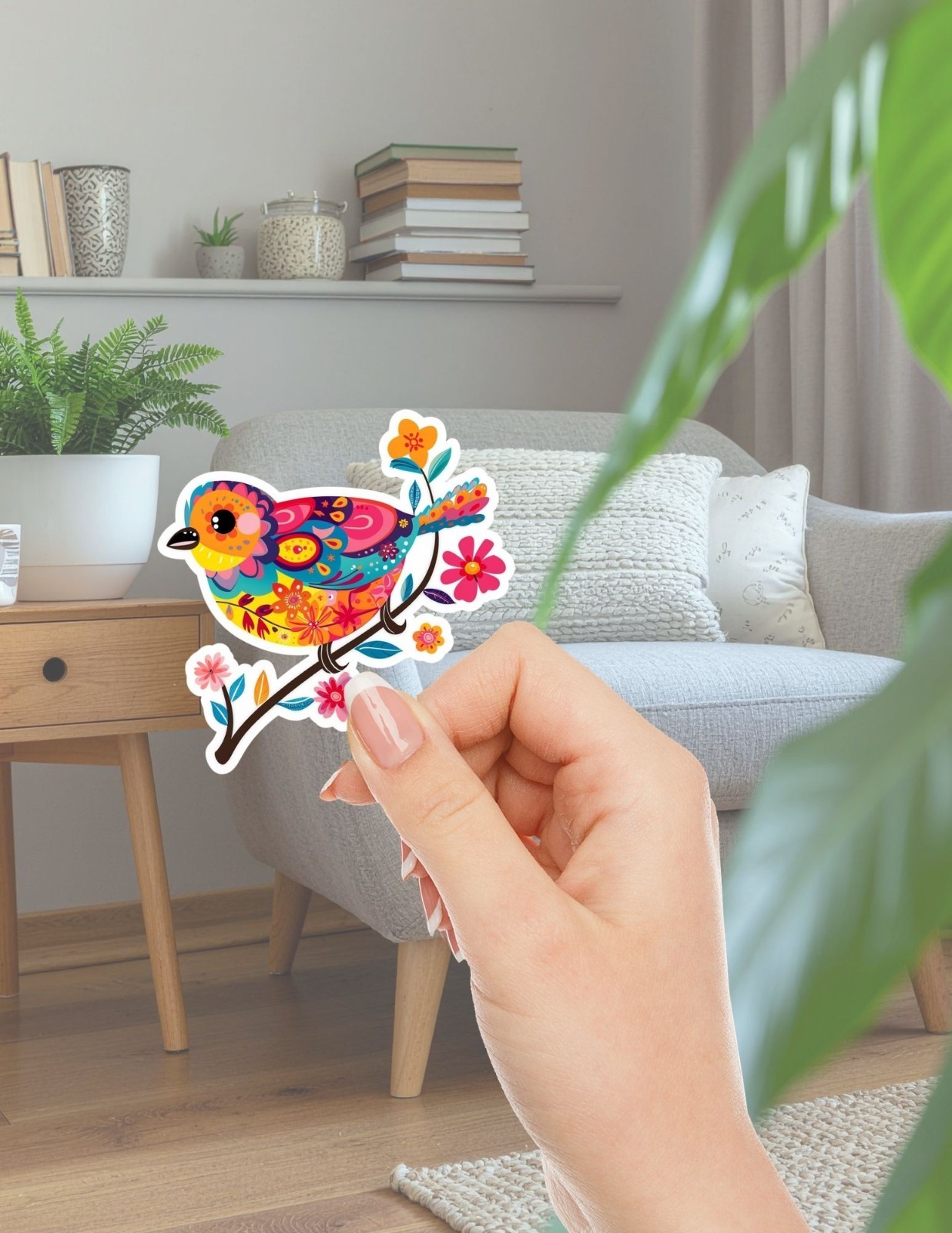 Folk Art Bird Die Cut Vinyl Stickers Set Notebook Laptop Waterbottle Sticker