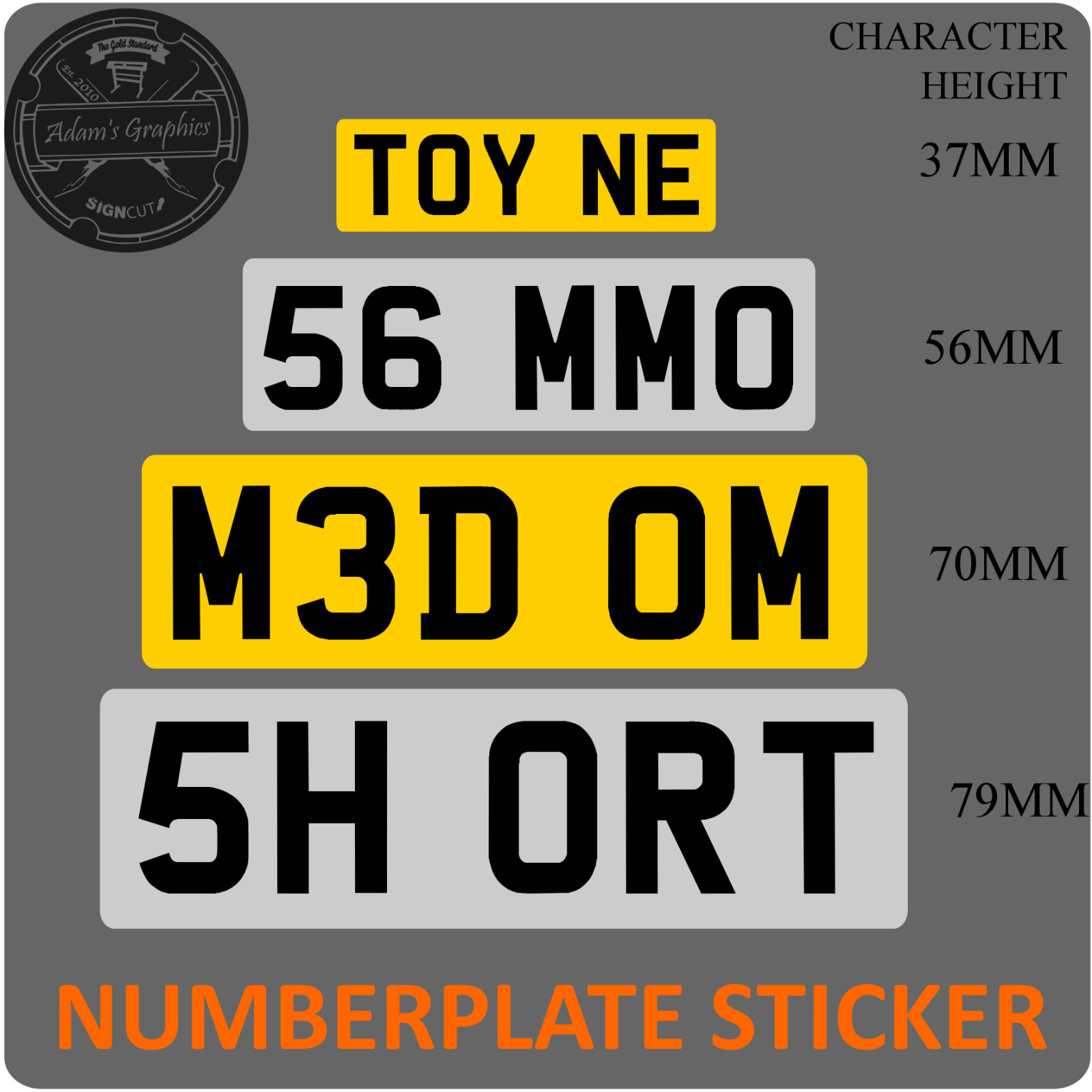 Mini Small UK Reflective Vinyl Short Cut Down Plate Sticker