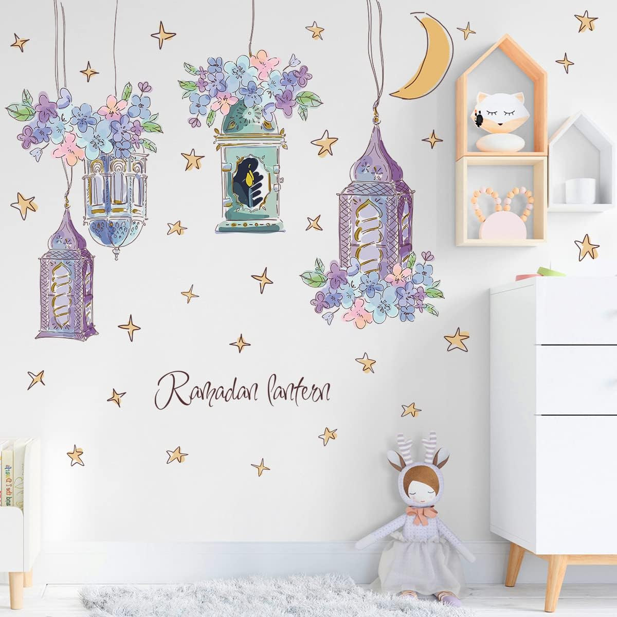2 Sheets Dream Purple Pendant Wall Decals Flowers & Hanging Lamp Stickers