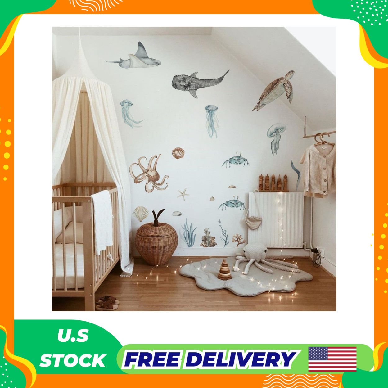Ocean Wall Decals Marine Animal Boys Bedroom Large Stickers Removable Whale Deco