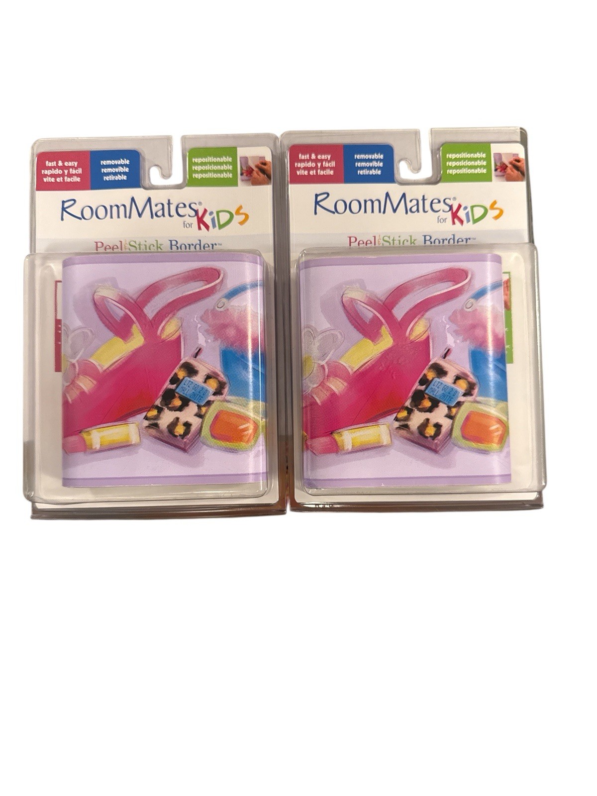 Lot Of 2 RoomMates Kids Peel & Stick Border Make up Purse Shoe Accessories Decal