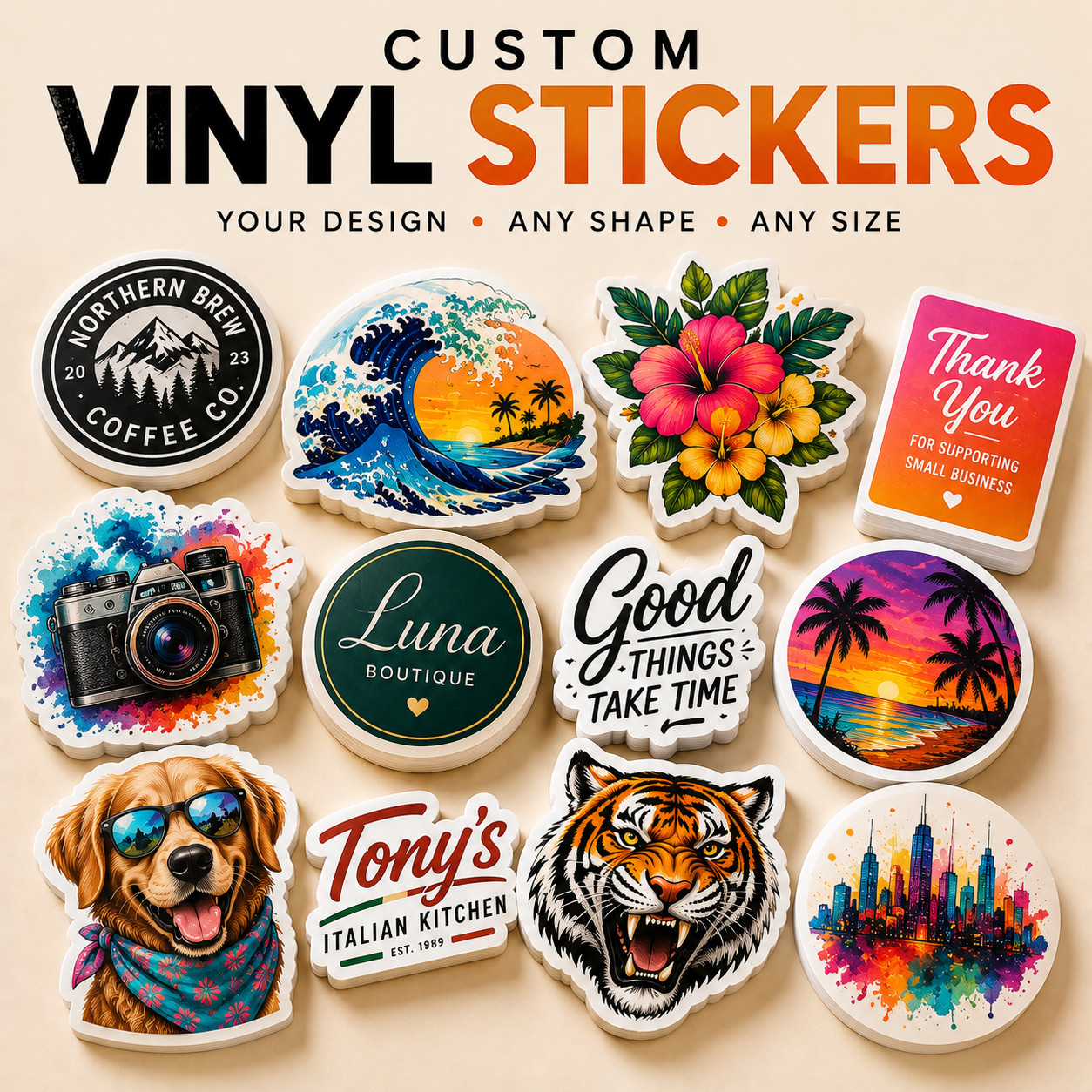 Custom Vinyl Stickers Personalized Logo Waterproof Die Cut Decal Stickers 2"–22"