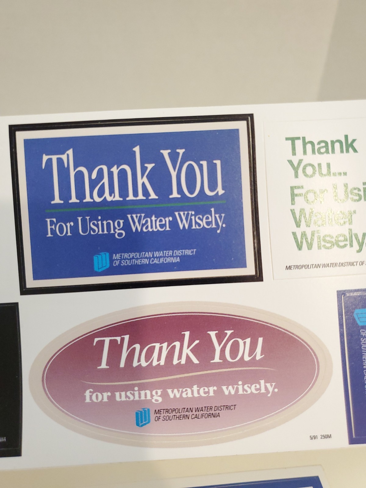 1991 Metropolitan Water District Southern California Sticker Sheet UNUSED