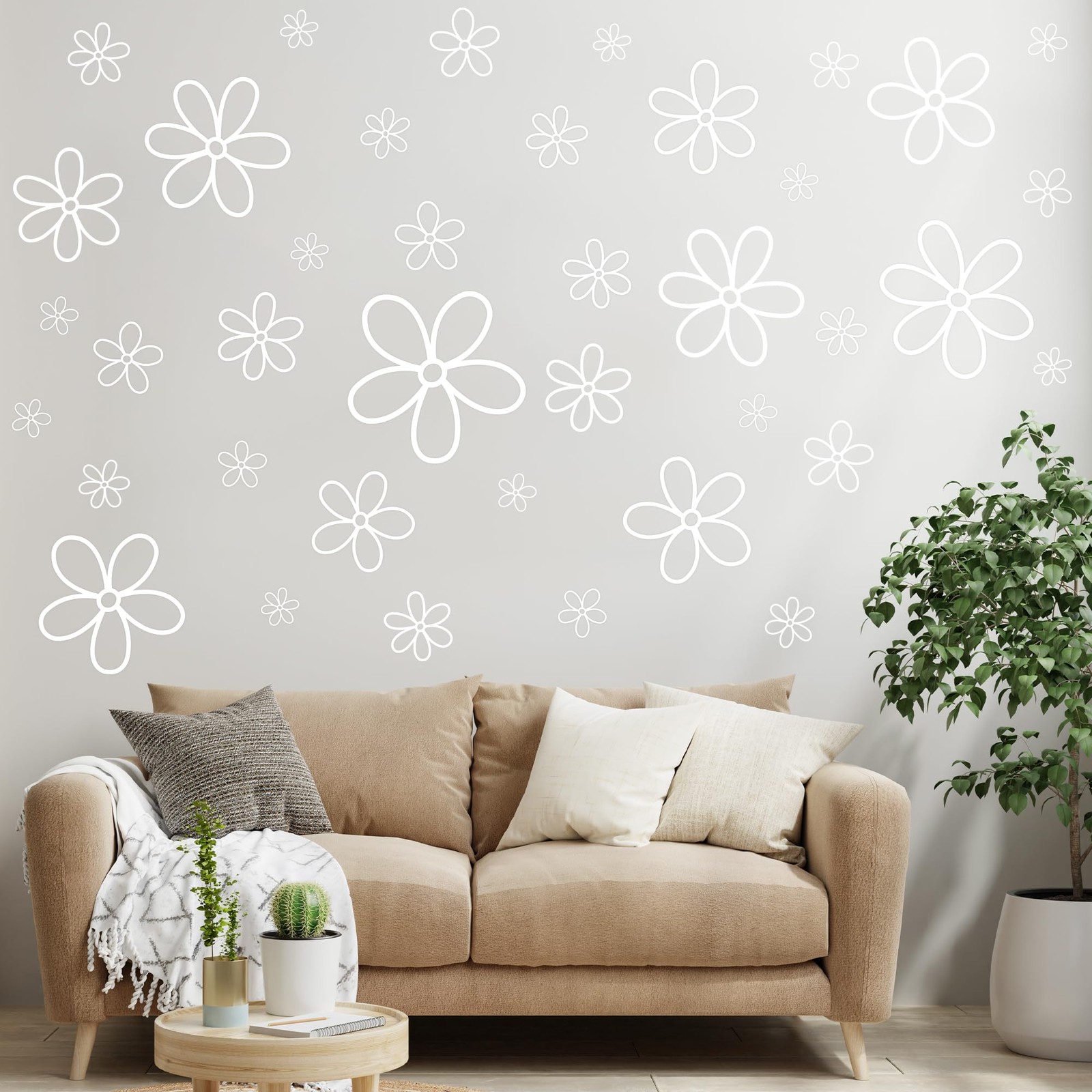 White Flower Wall Stickers- 44 Pcs Cute Decals Room Decor for Girls