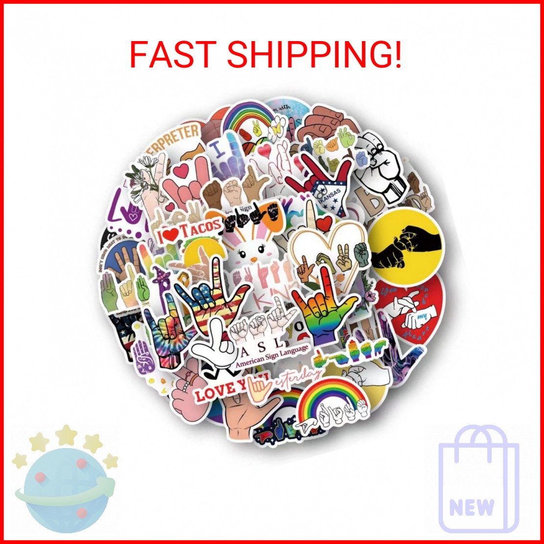 ASL Stickers |50Pcs American Sign Language Waterproof Vinyl Decals for Water Bot