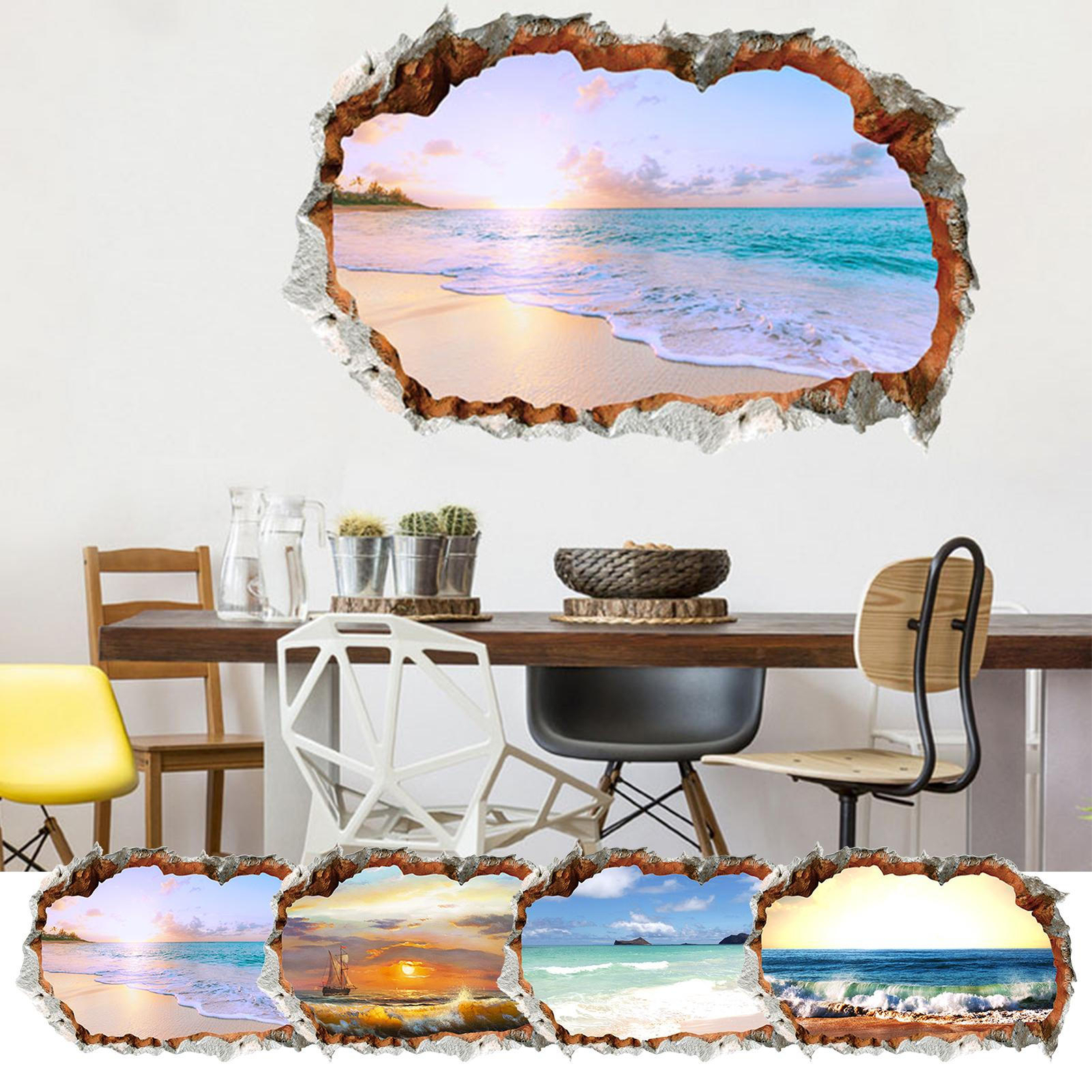 Window View Wall Sticker Poster Decal Adhesive Broken Hole Wall Mural Decorative