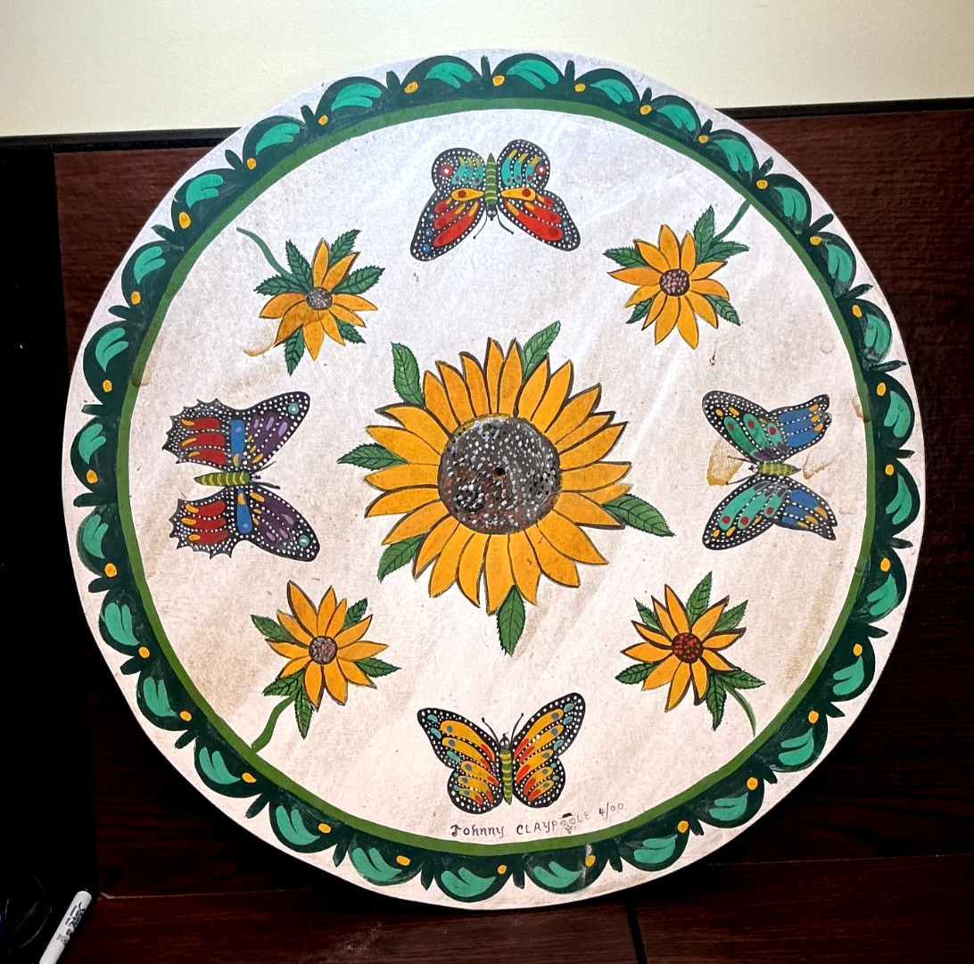 PA DUTCH FLOWERS & BUTTERFLIES – SIGNED BY JOHNNY CLAYPOOL 4/2000 ON WOOD – 24"