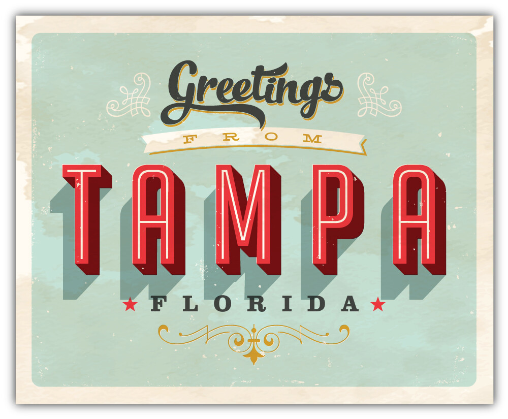 Tampa City Florida USA State Retro Greetings Emblem Car Bumper Sticker "SIZES"