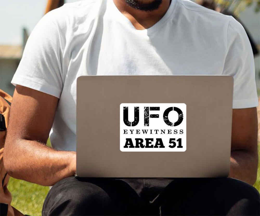 UFO Eyewitness Area 51 – Postcard Sized Vinyl Sticker 6" x 3.75"