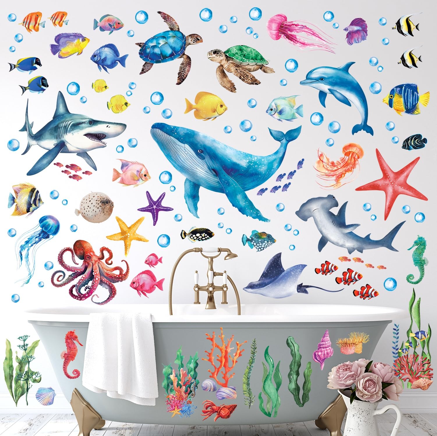 DS12-8078 Sea Animals Wall Stickers Decals Baby Boys Bedroom Fish décor Livin…