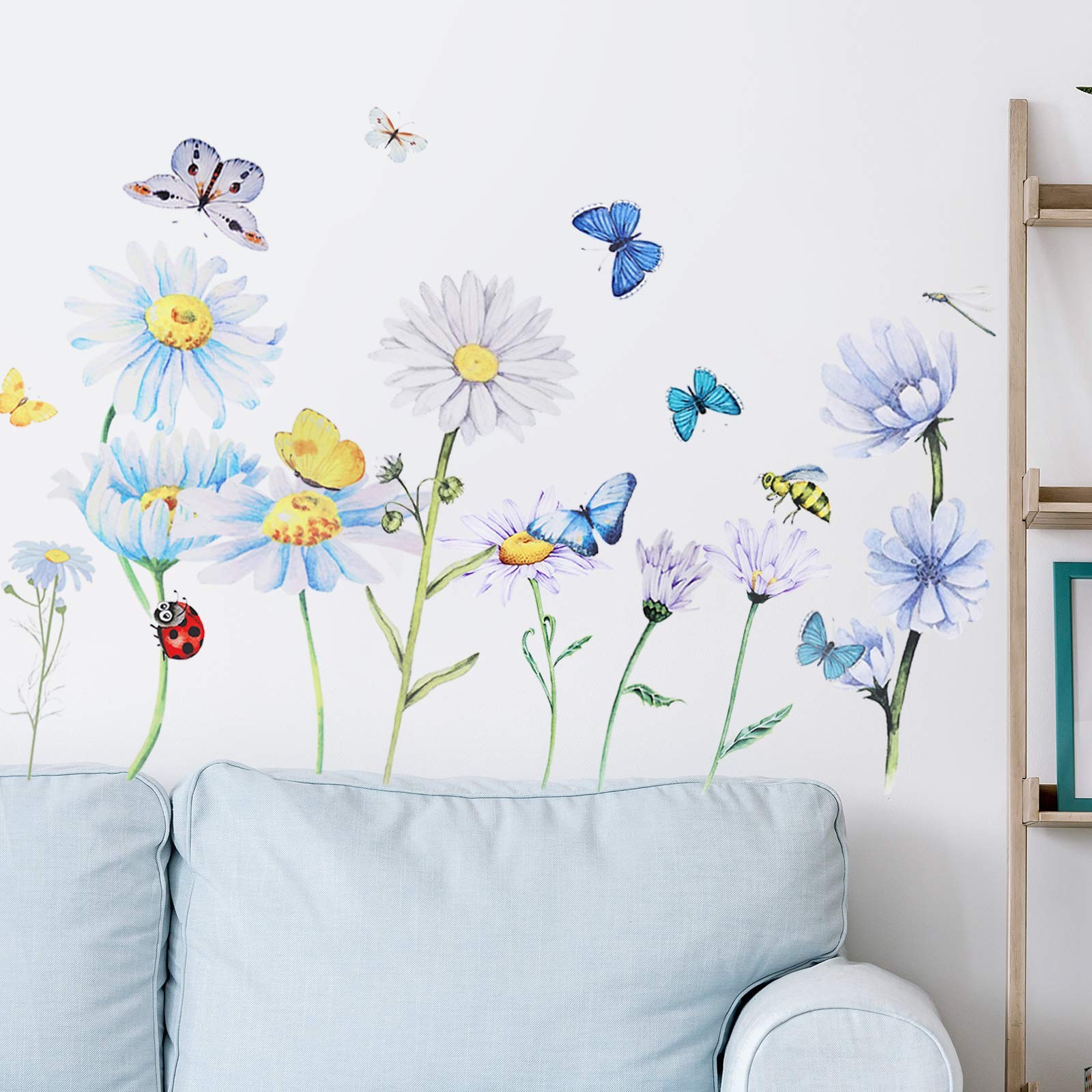 Zonon 64 Pcs Flowers and Butterflies Wall Decals, Wildflower Colorful
