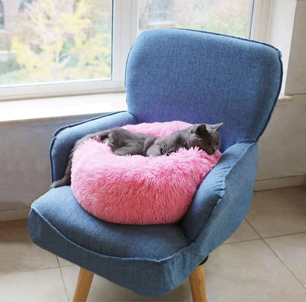 Modern Soft Plush Round Pet Bed for Cats or Small Dogs, Mini Medium Sized Dog Ca