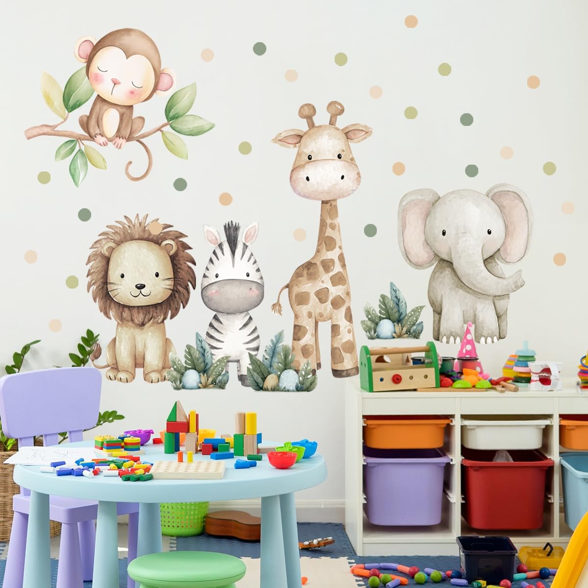 Safari Animals Nursery Wall Decal, Peel and Stick Nursery Mural Jungle Animal…