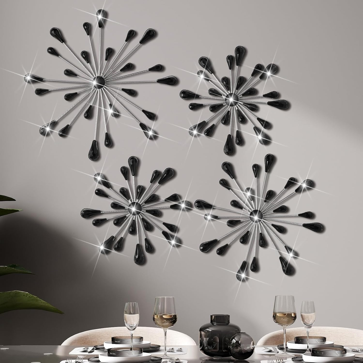 4 Pcs Starburst Wall Decor Bling Wall Art Crystal Teardrop 3D Hanging Rhinestone
