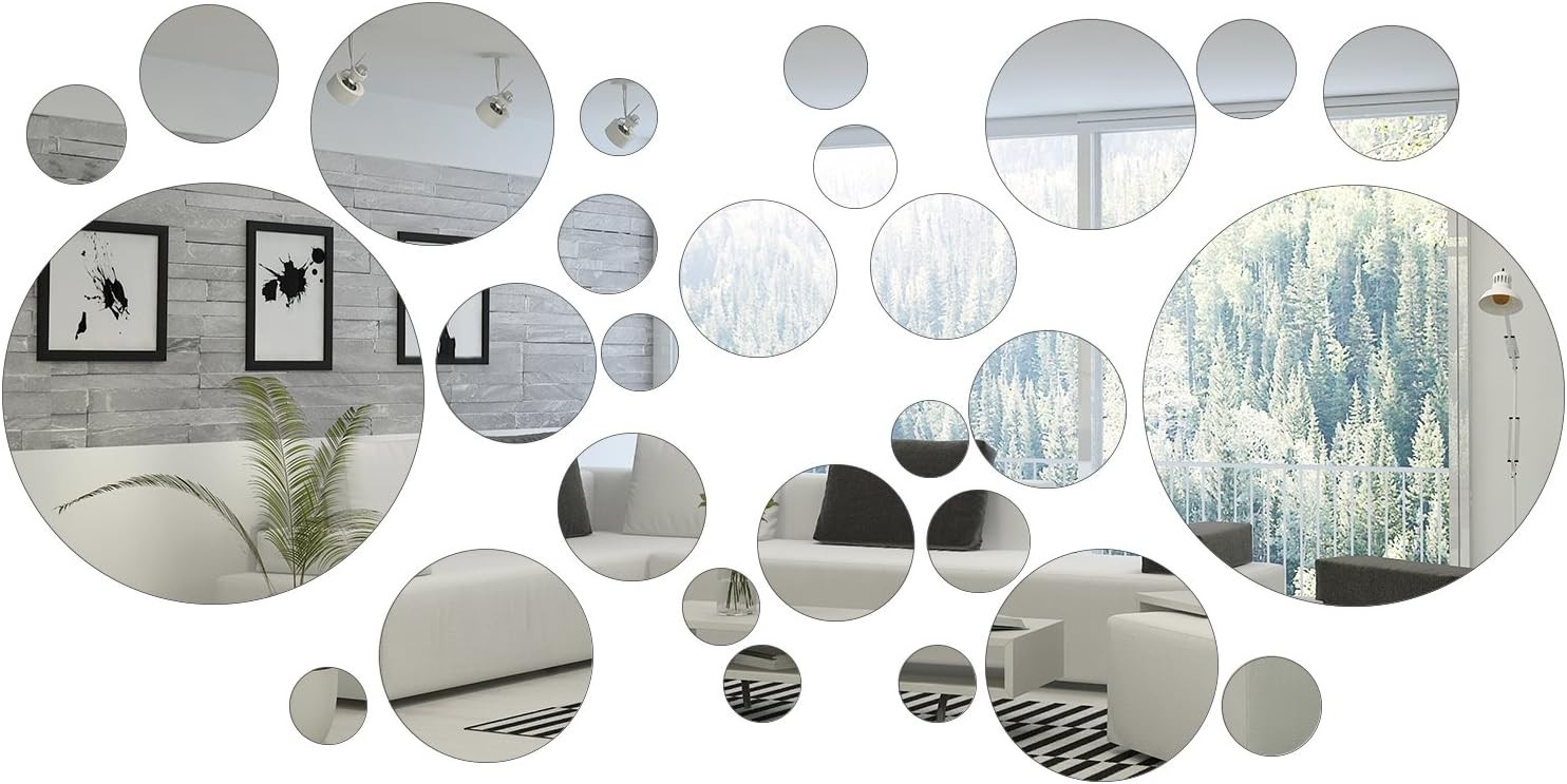 Reflective 32-Piece Round Acrylic Mirror Decals for Playful Interiors