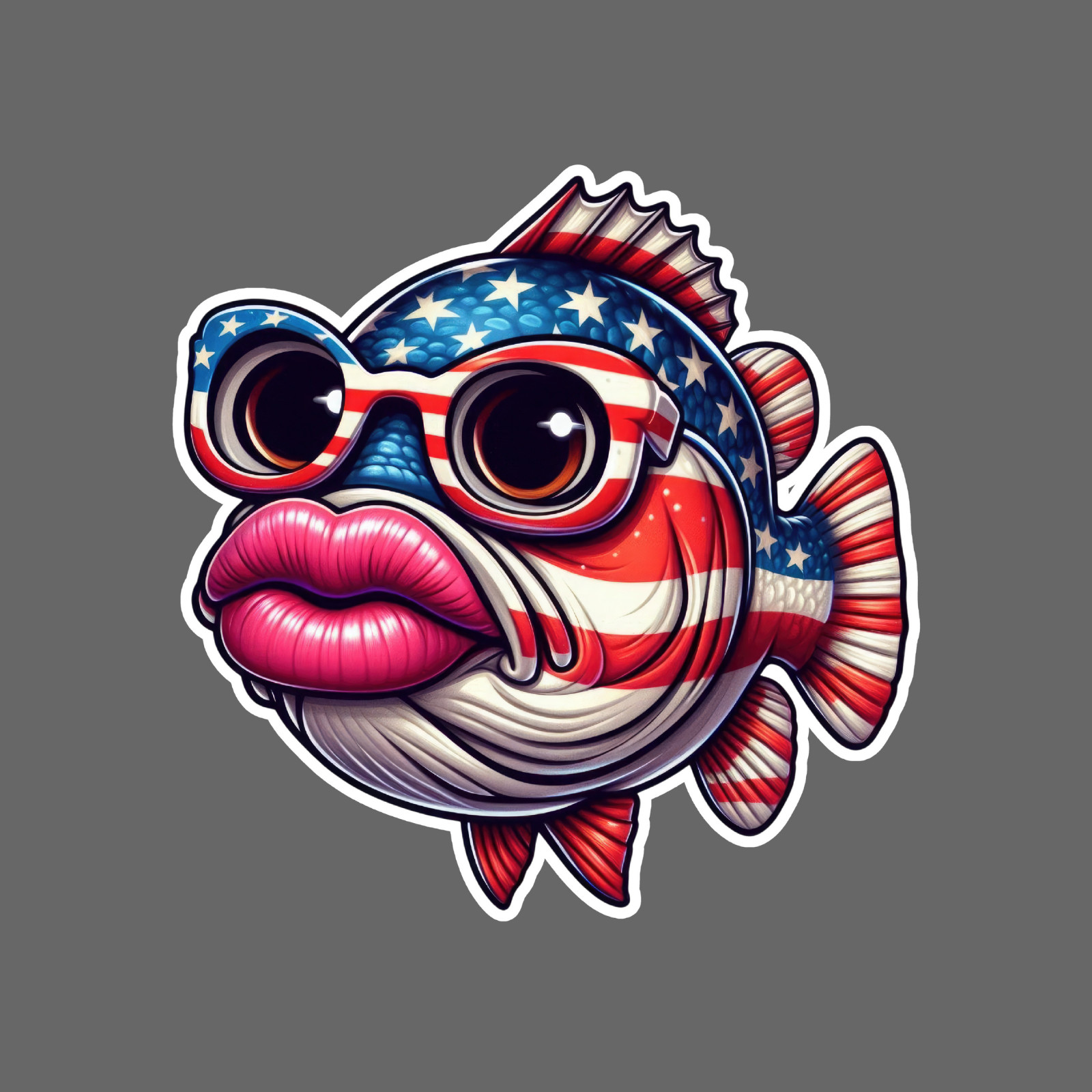 Fishing Sticker Vinyl Decal Patriotic Bass Cute Funny Flag Style Fish Art USA