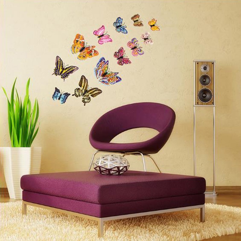 12Pcs – 3D/Luminous Butterfly Wall Stickers Double Layer Decals Home Art/ Decor