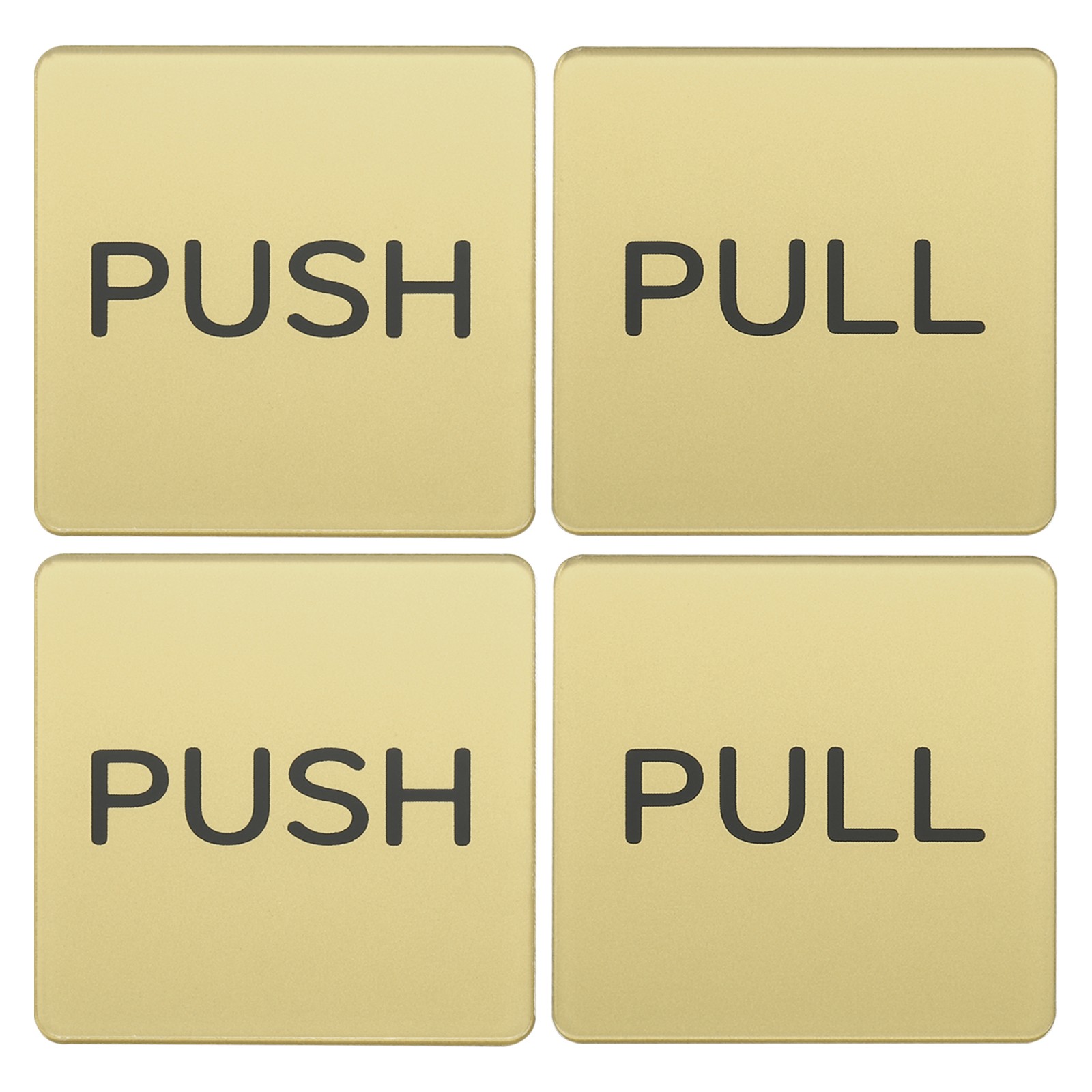 4Pcs Push Pull Door Sign Self Adhesive Fixed Sign Golden 2"x 5" Square