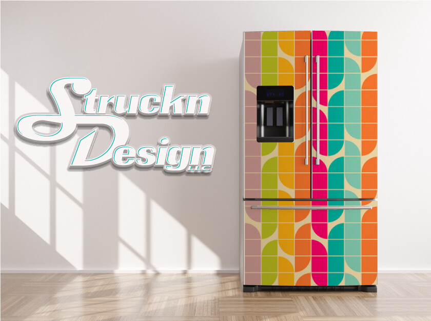 Colorful Retro Stripe Pattern Fridge Freezer Wrap Side Door Vinyl Decal