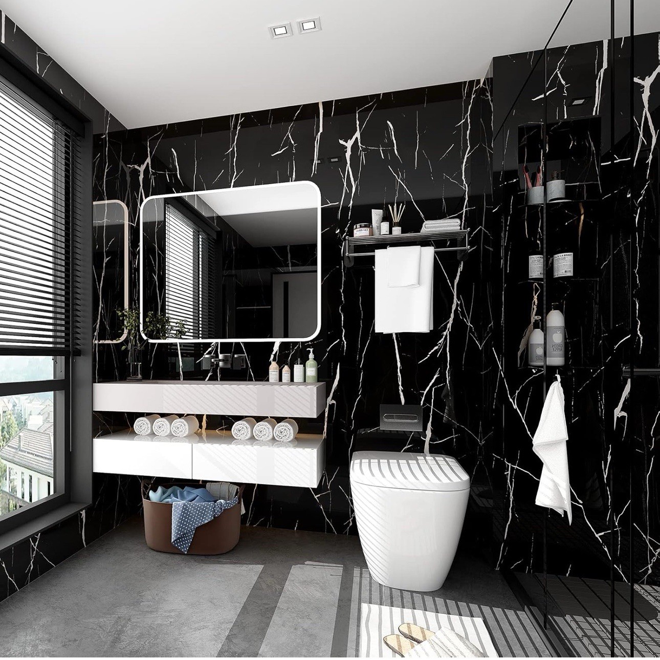 FUKU MON 24"x394" Black Marble Wallpaper Marble Contact Paper for Countertops…