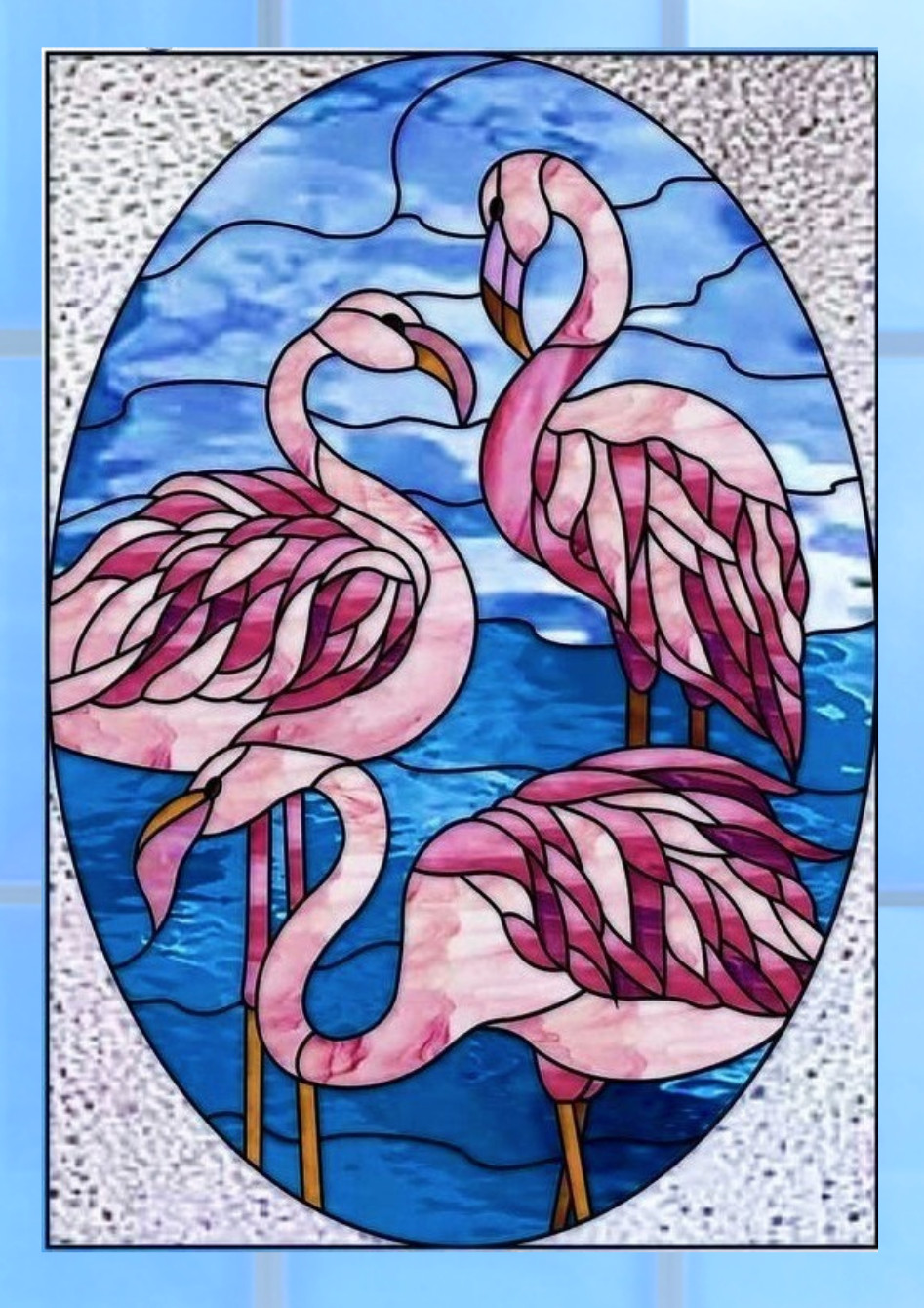 Flamingos Faux Stained Glass WINDOW CLING Size 10.6" Vinyl Window Decoration