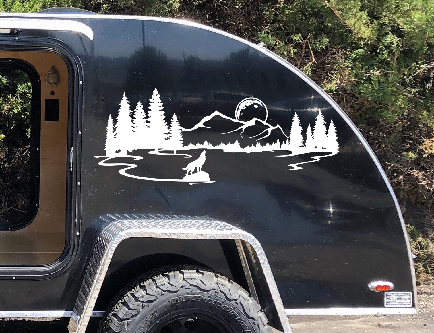 Wolf Mountain Moon Scene Vinyl Decal V2 | Trees RV Camper Trailer | Sticker